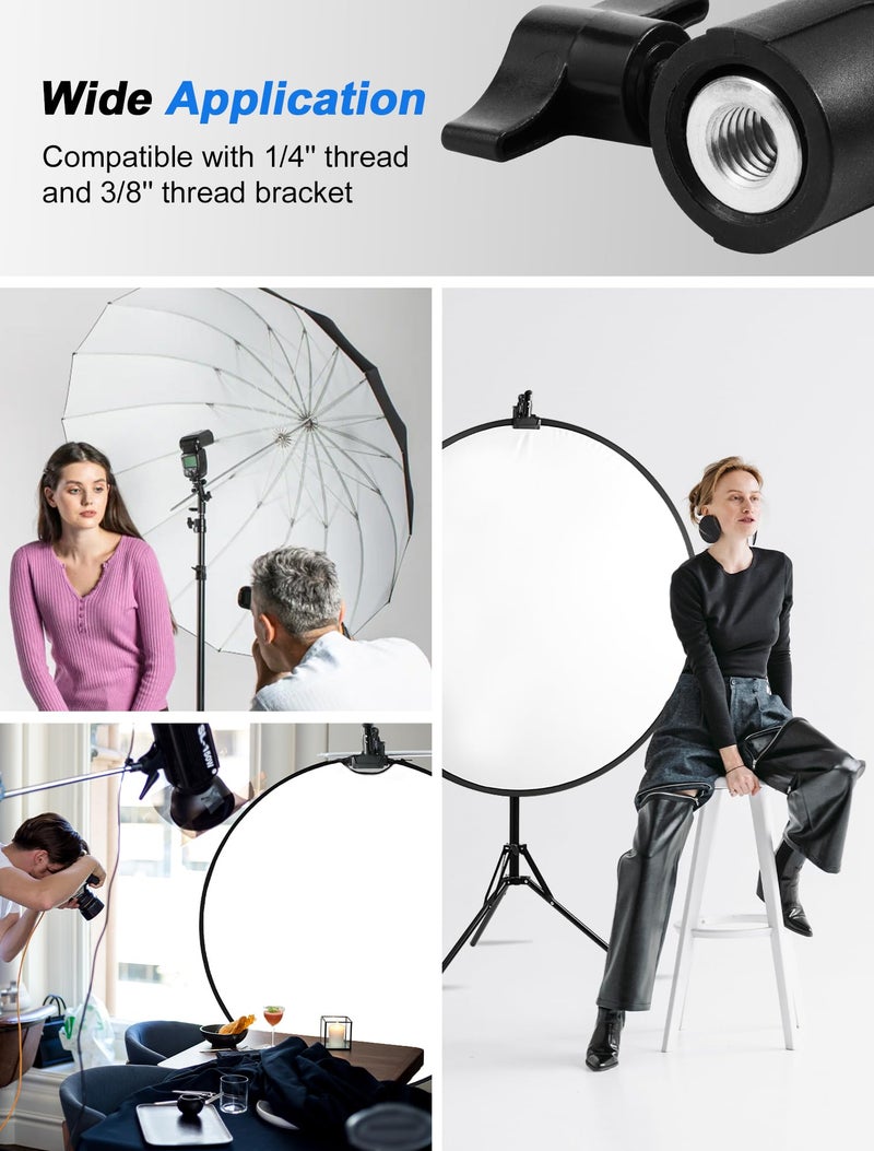 Selens 2 Packs Photography Reflector Clamp Holder Speedlite Hot Shoe Bracket with 1/4"" & 3/8"" Screw Mount with Photo Studio Light Stand, Lighting Umbrella Reflector - Image 5